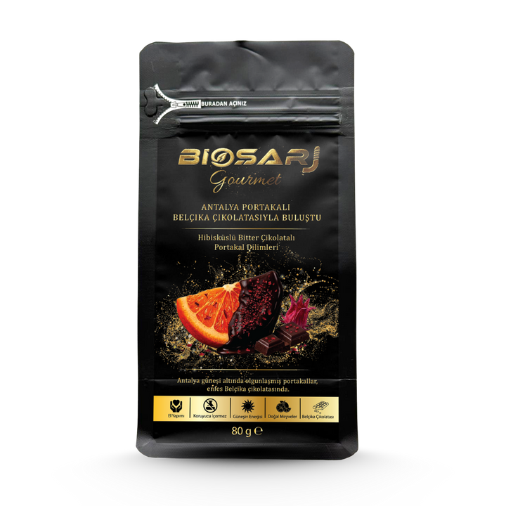 Gourmet Hibisküs Parçacıklı Bitter Çikolatalı Portakal Dilimleri