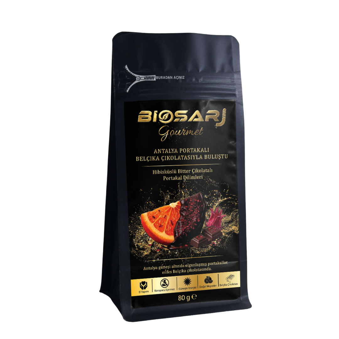 Gourmet Hibisküs Parçacıklı Bitter Çikolatalı Portakal Dilimleri