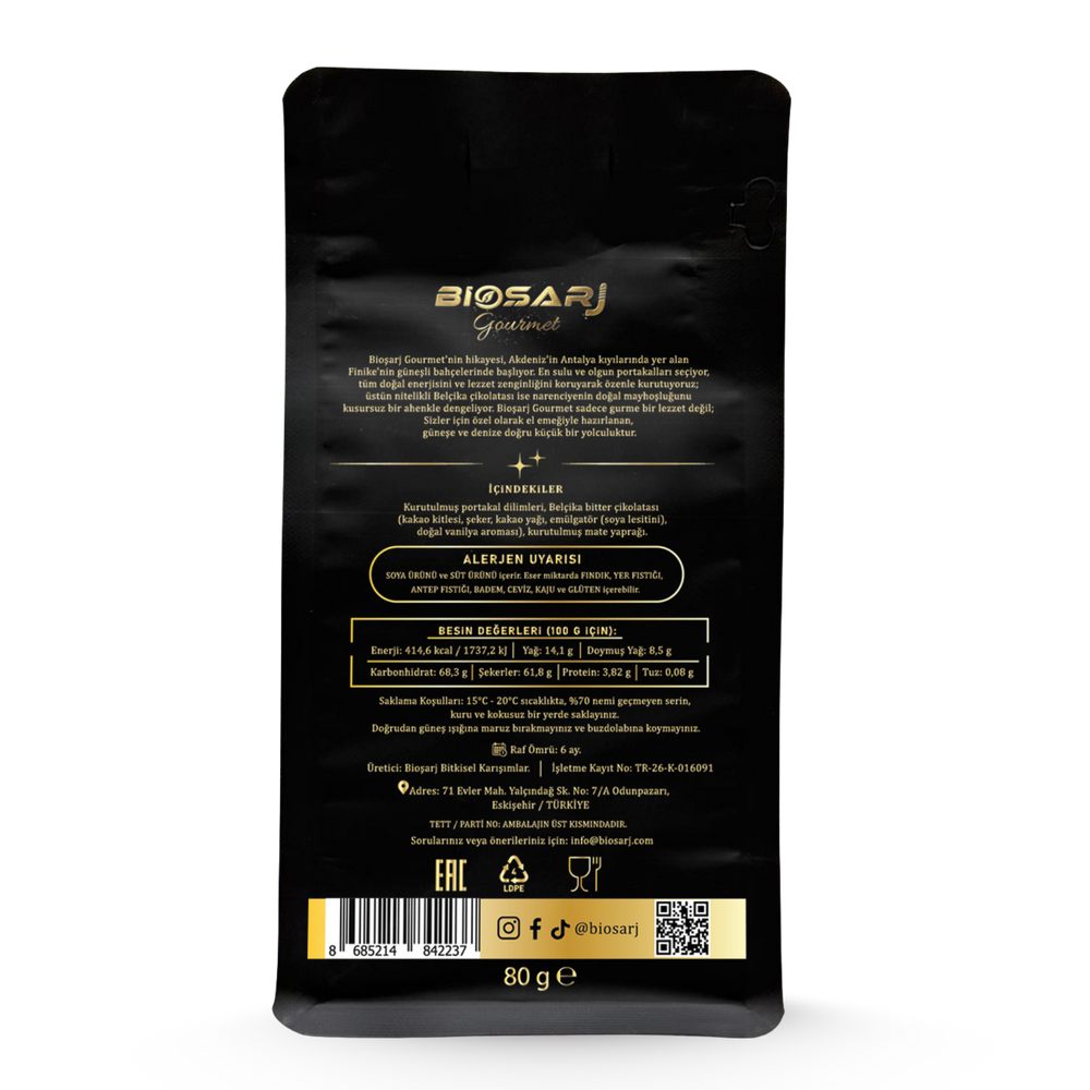 Gourmet Mate Yapraklı Bitter Çikolatalı Portakal Dilimleri