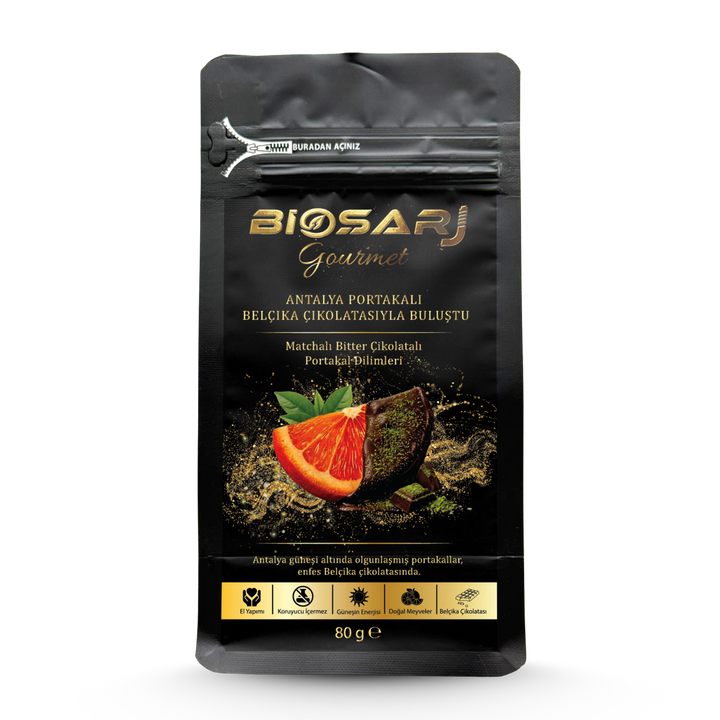 Gourmet Matcha Tozlu Bitter Çikolatalı Portakal Dilimleri