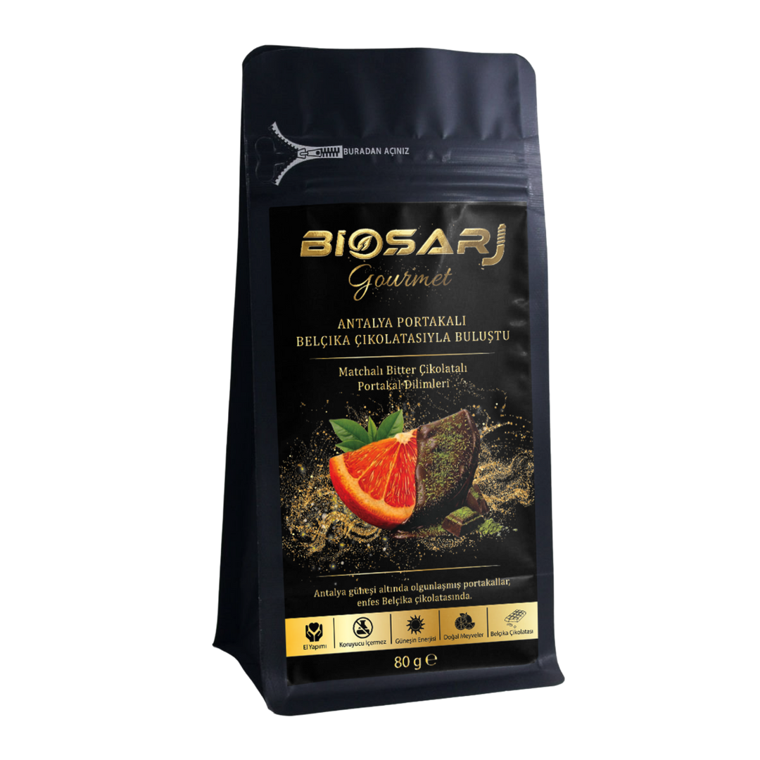 Gourmet Matcha Tozlu Bitter Çikolatalı Portakal Dilimleri